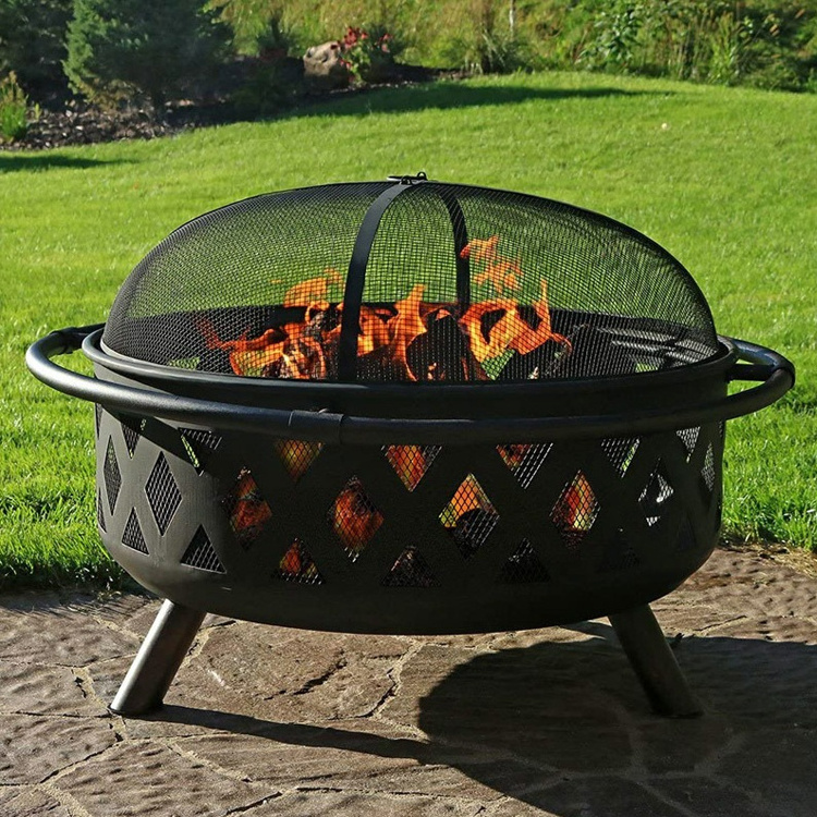 Large Outdoor Fire Pit Heavy-Duty Wood-Burning Crossweave Fire Pit with Spark Screen