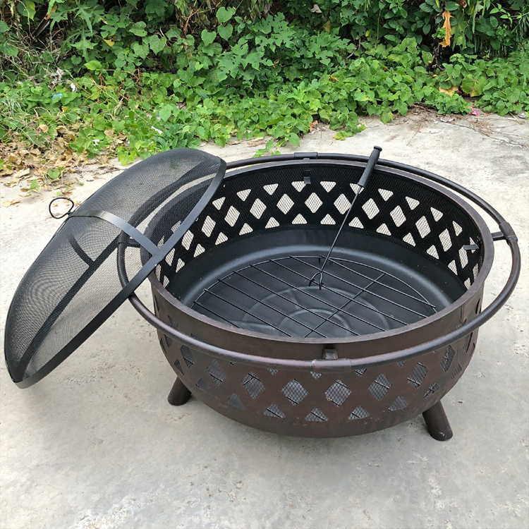 Large Outdoor Fire Pit Heavy-Duty Wood-Burning Crossweave Fire Pit with Spark Screen