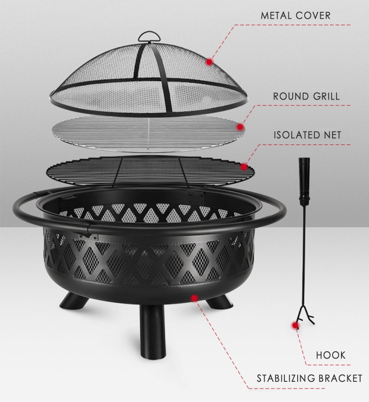 Large Outdoor Fire Pit Heavy-Duty Wood-Burning Crossweave Fire Pit with Spark Screen