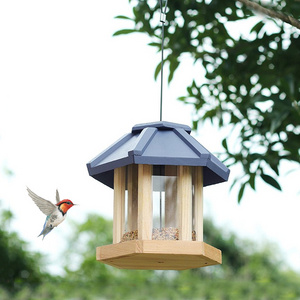 Hexagon Shaped Wooden Bird feeder 8.8" X 7.2" Large Capacity Gazebo Bird Feeder with Drain Hole