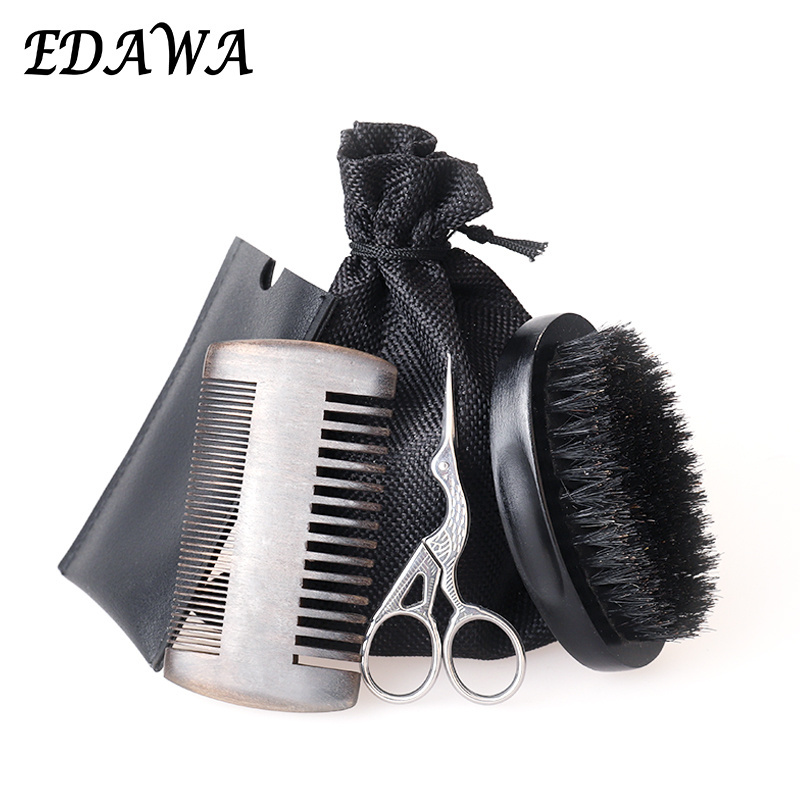 Beard comb and brush set men's wooden beard shaping tool perfect facial hair beard grooming kit for men