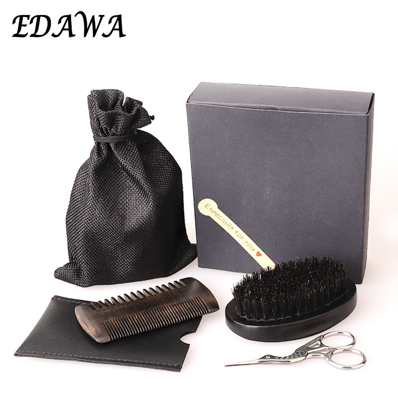 Beard comb and brush set men's wooden beard shaping tool perfect facial hair beard grooming kit for men