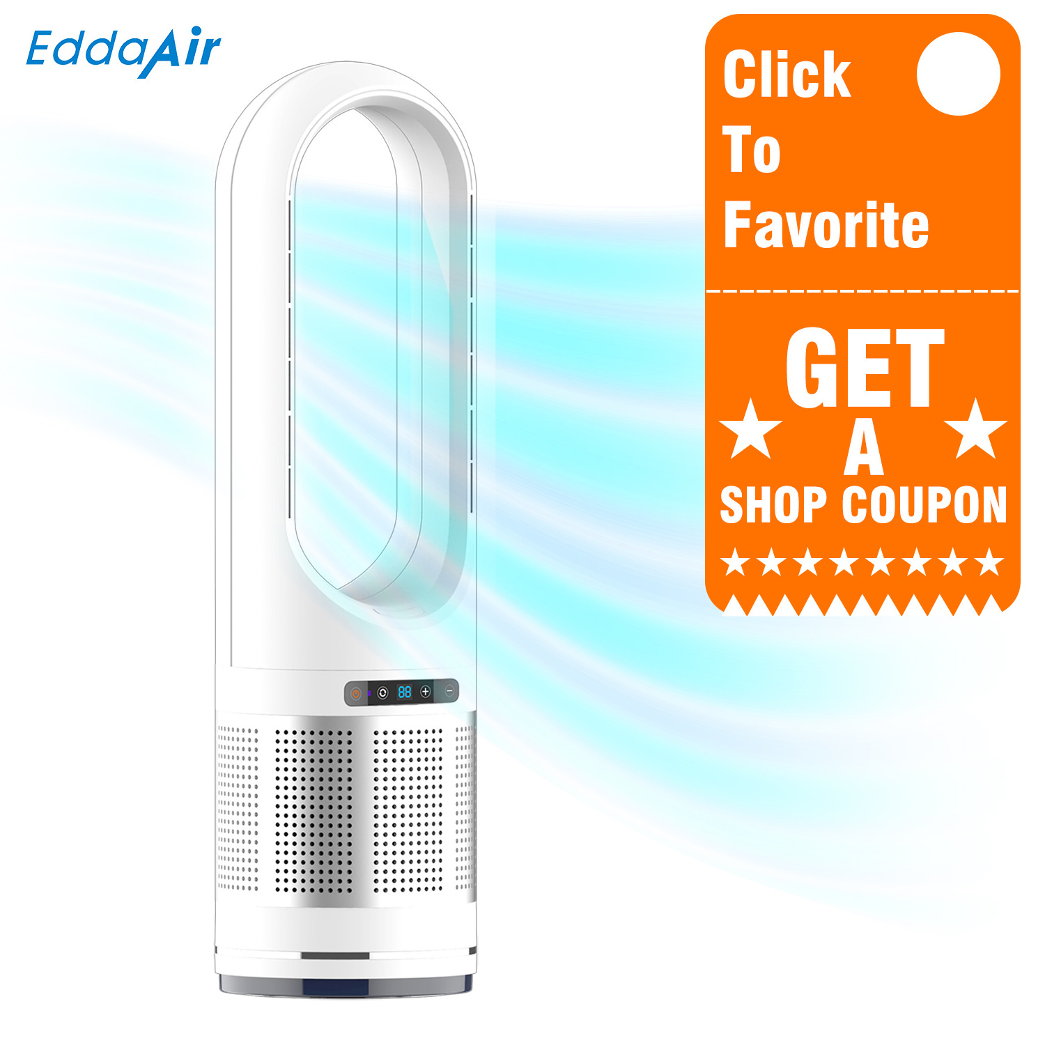 EddaAir Grow Room Ionizers Odor Eliminator With Bladeless Fan Bipolar Ionization Air Cleaner Portable Air Purifier