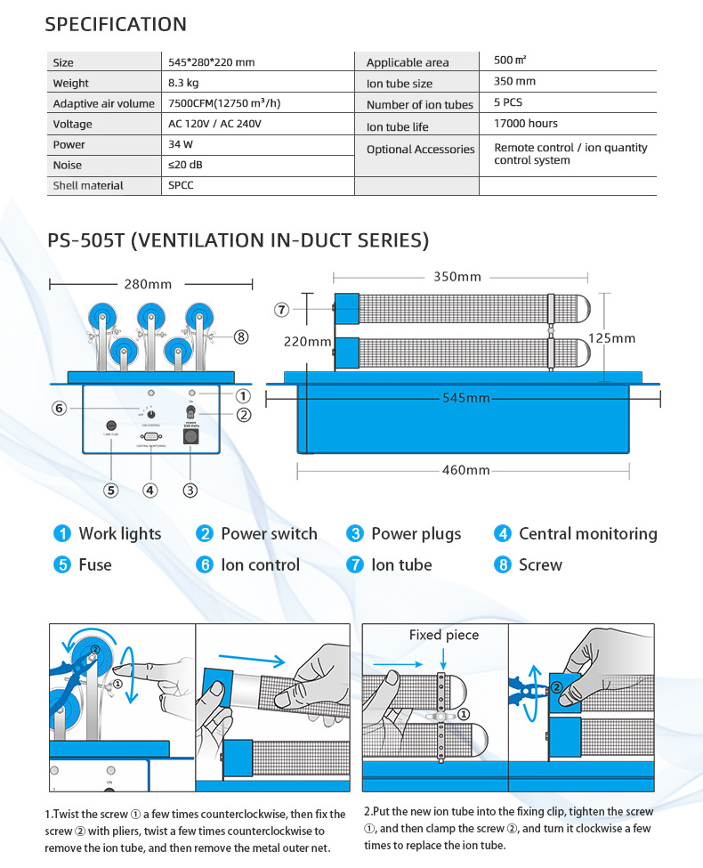 Bipolar Ionizer Plasma Ion Generator HVAC Duct Air Purifier Air Duct Cleaning Equipment for AHU Commercial Residential