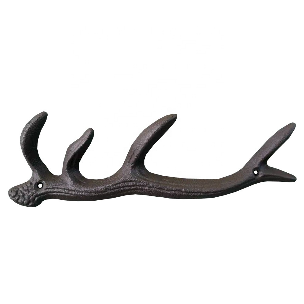 Vintage Cast Iron Deer Antlers Wall Coat Hooks Rack