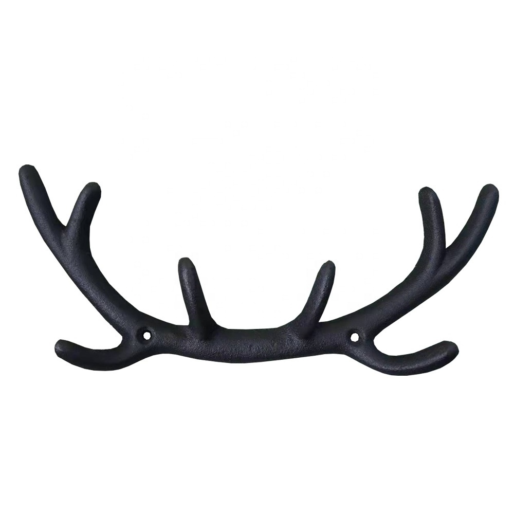 Vintage Cast Iron Deer Antlers Wall Coat Hooks Rack