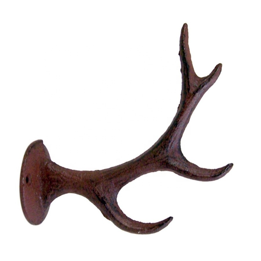 Antique Cast Iron Large Deer Head Antlers Decorative Metal Wall Hooks