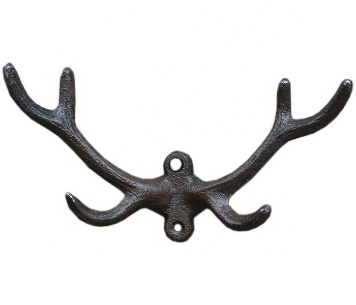 Antique Cast Iron Large Deer Head Antlers Decorative Metal Wall Hooks