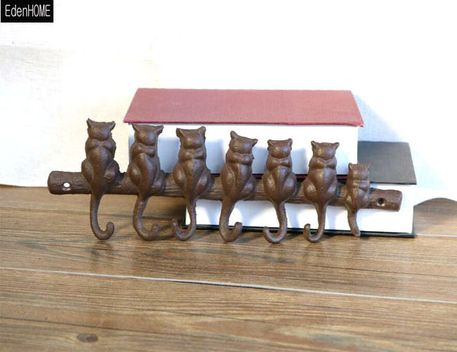 cast iron seven cats shaped hooks metal animal hooks key coat hooks for home decoration