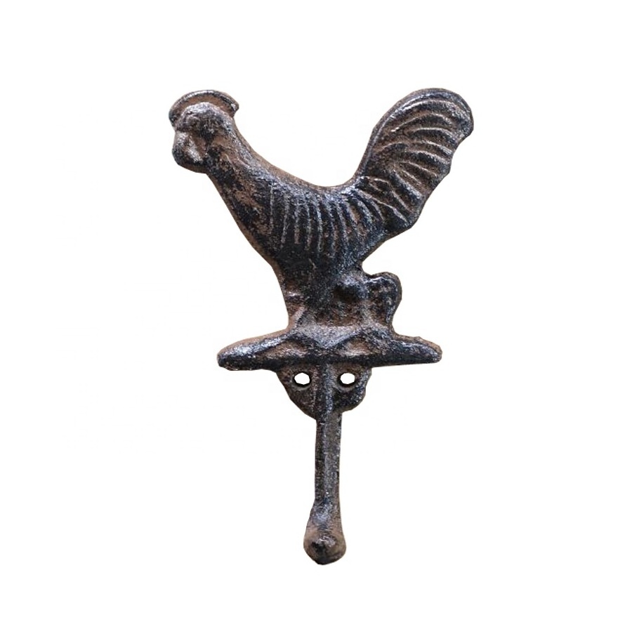 Vintage Antique Hook Cast Iron Rustic Rooster Coat Hook Brown Chicken Hat Rack