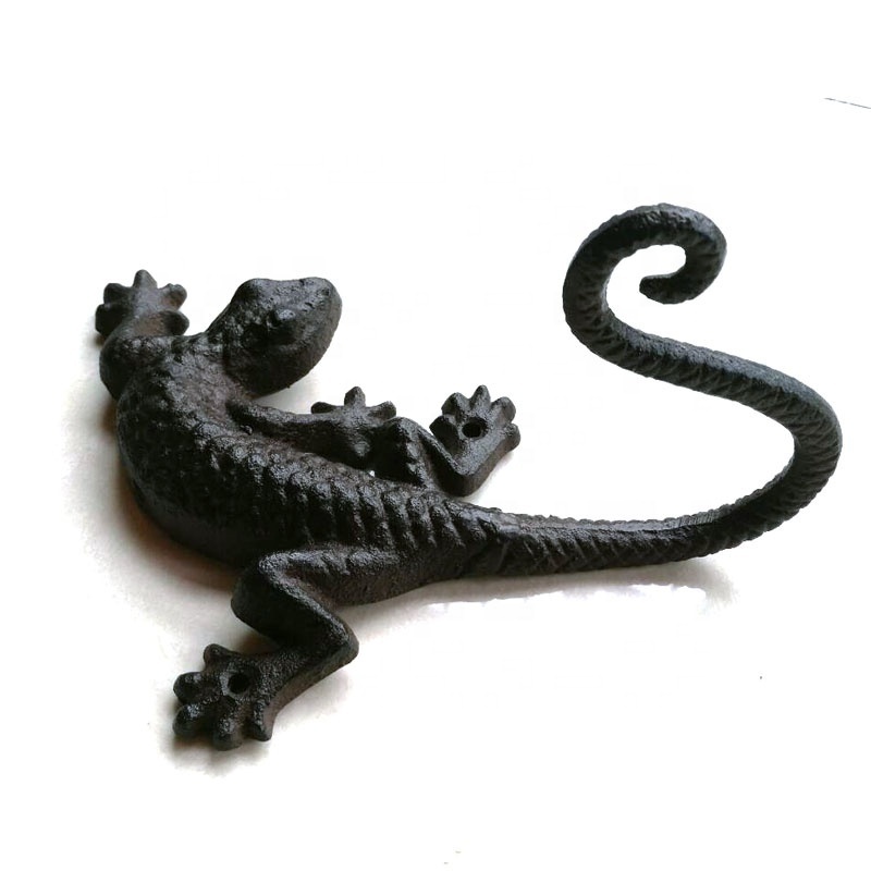 Antique Brown Cast Iron Gecko Lizard Wall Mount Plant Hanger Brackets Hook