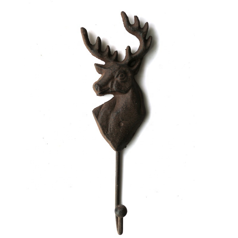 Rusty Cast Iron Moose Coat Hook Deer Antler Rack Hanger