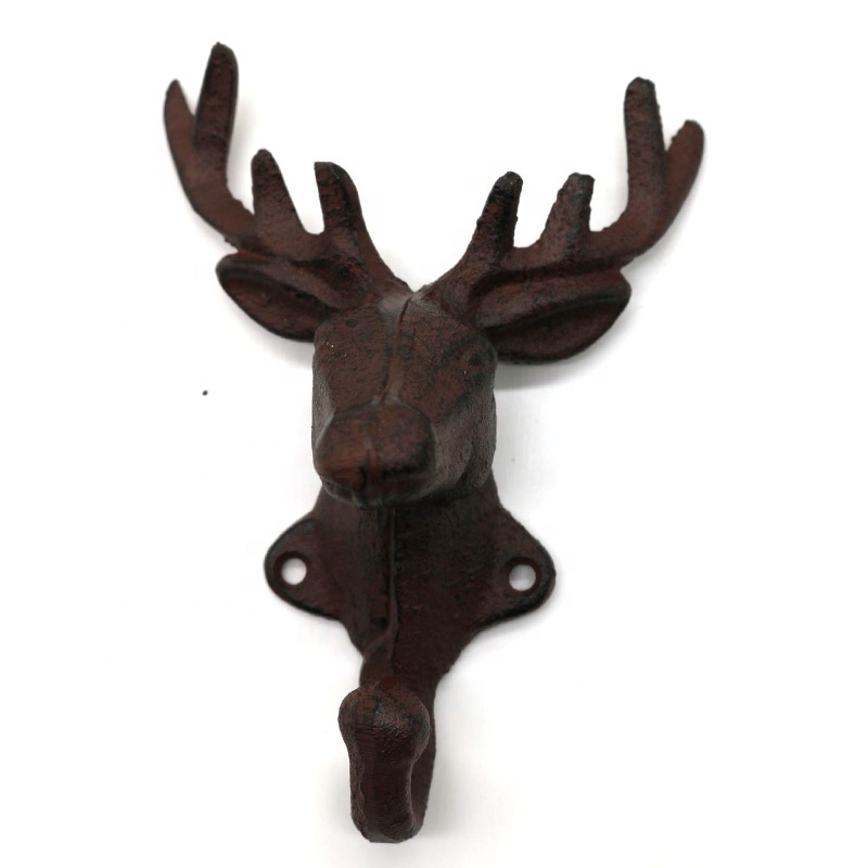 Rusty Cast Iron Moose Coat Hook Deer Antler Rack Hanger