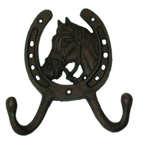 Cast Iron Rustic Ranch Horse Head Hook Horseshoe Coat Rack Towel Hooks