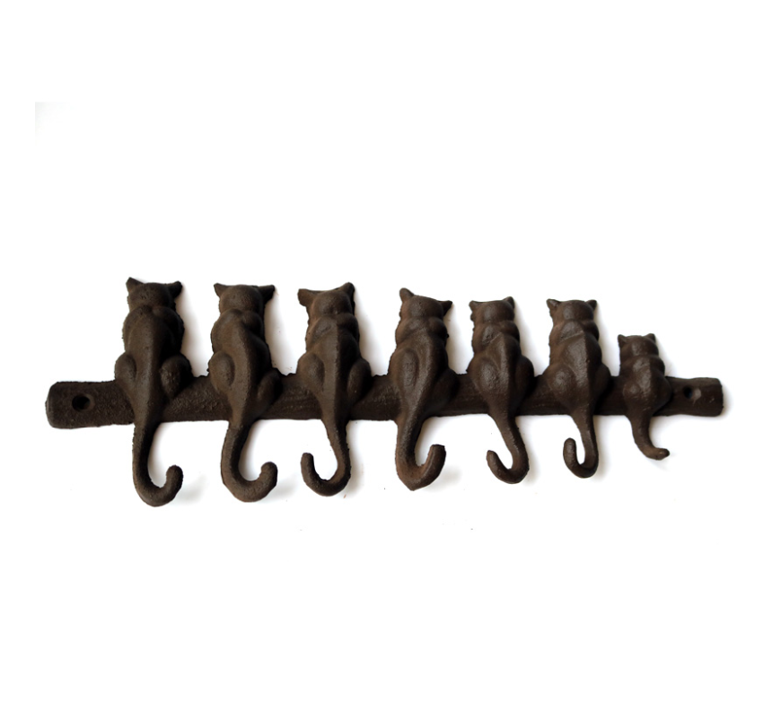 cast iron seven cats shaped hooks metal animal hooks key coat hooks for home decoration