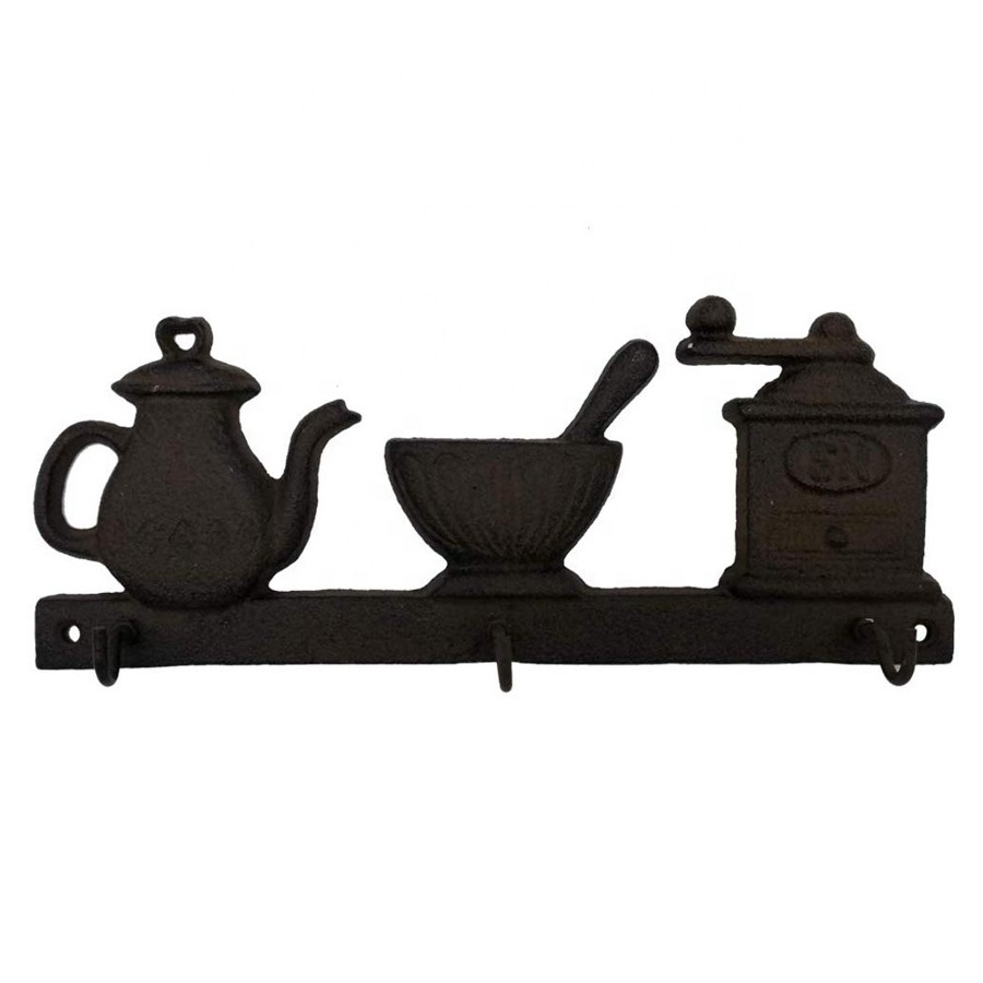 Rustic Kettle Hat Coat Rack Hooks Wall Mounted Cast Iron Kettle Decorative Farmhouse Hooks