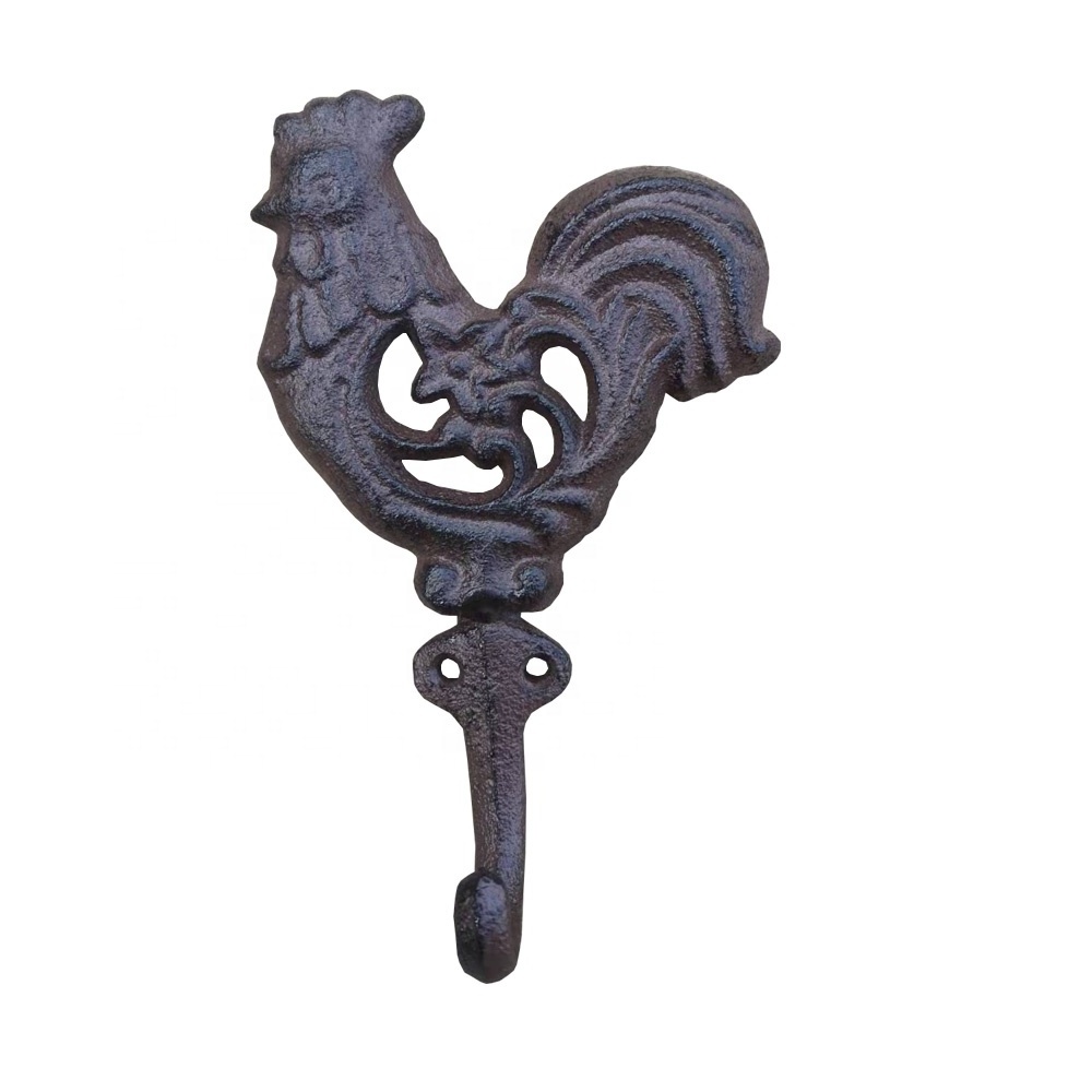 Vintage Antique Hook Cast Iron Rustic Rooster Coat Hook Brown Chicken Hat Rack