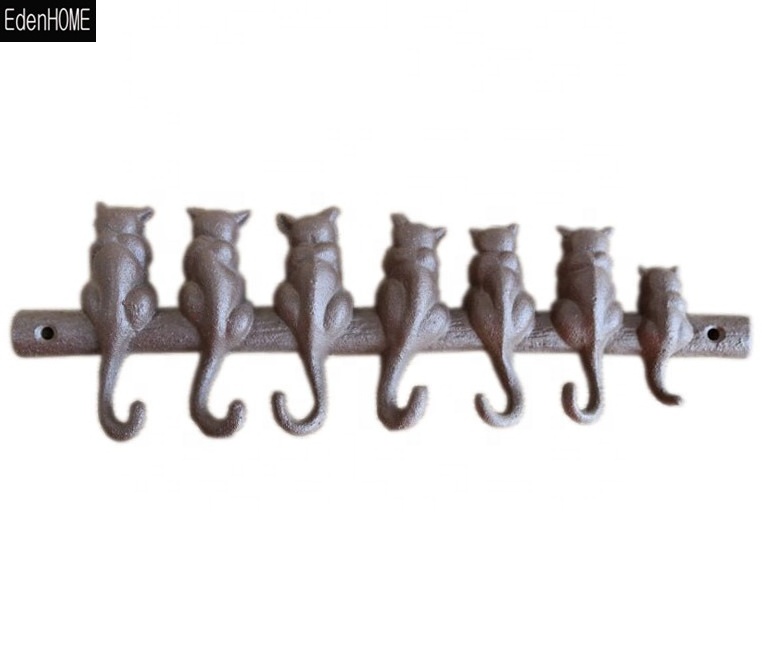 cast iron seven cats shaped hooks metal animal hooks key coat hooks for home decoration