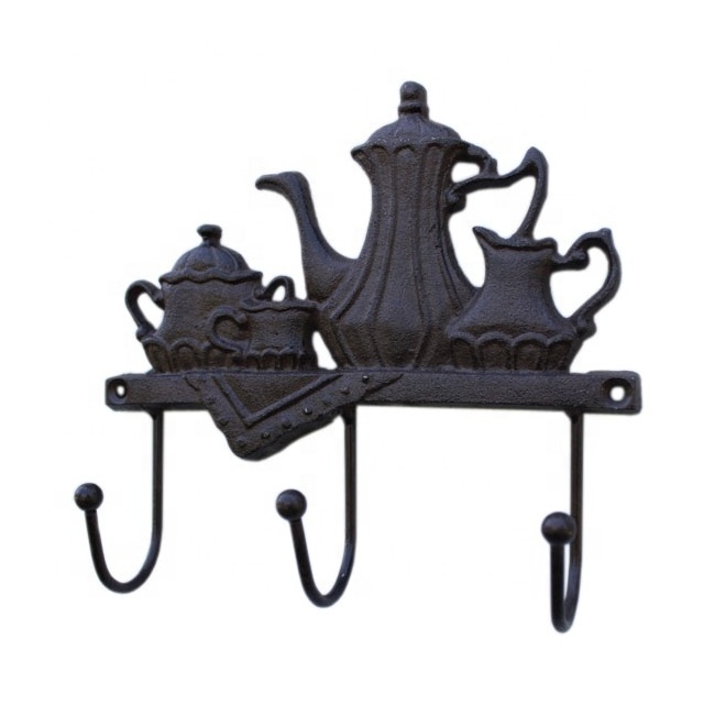 Rustic Kettle Hat Coat Rack Hooks Wall Mounted Cast Iron Kettle Decorative Farmhouse Hooks