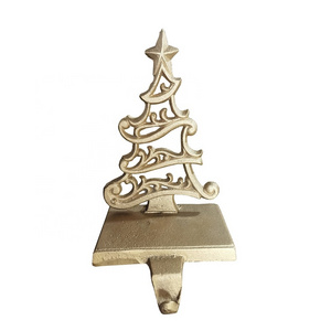 Old Bronze Christmas Tree Decorative Cast Iron Stocking Holder Hook