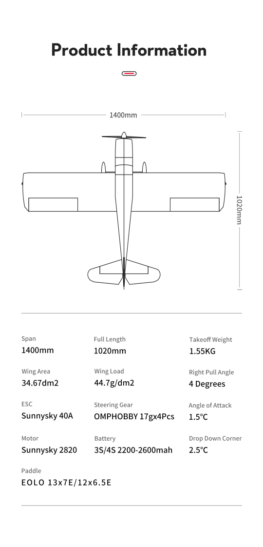 OMPHobby Balsa Airplane Super Decathlo n 55 Inch Aircraft ARF Version Easy to Fly Remote Control Support 3D Flight RC Airplane