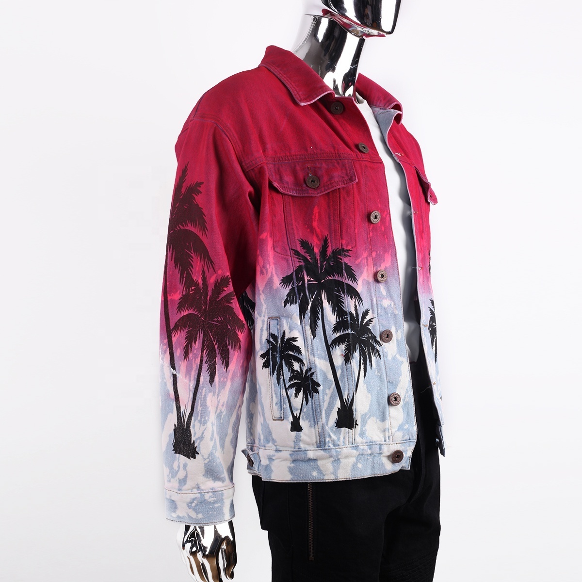 EDGE DENIM Fashion high quality long sleeve red colar tie-dye jeans tie dye denim jacket for men