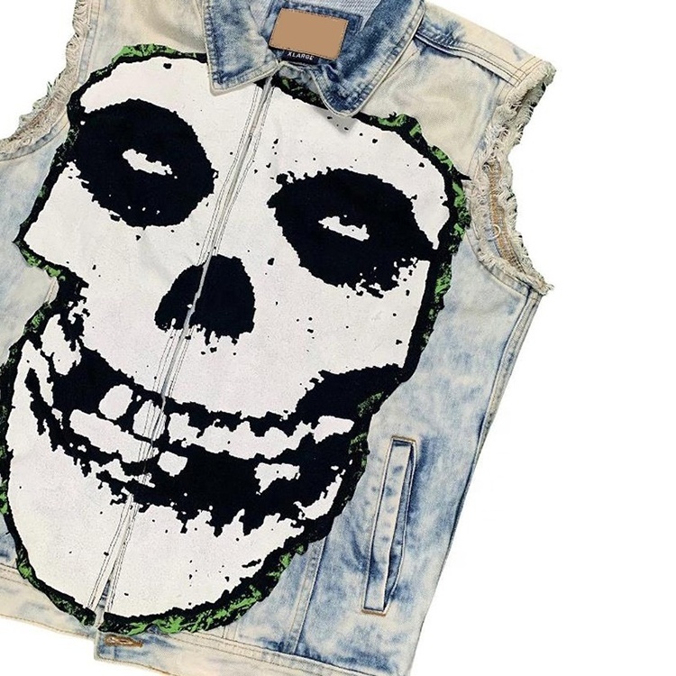 EDGE DENIM Custom skull jeans denim vest men