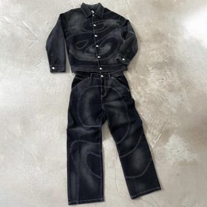 Edge Denim Factory Custom black wash mens two piece jean suit sets men's sets jean outfits