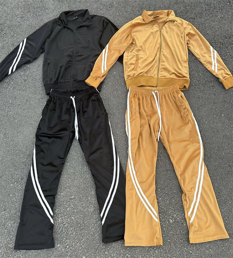 Custom Velvet corduroy track suit 2 two piece wide leg baggy flared pants and jacket velour tracksuit men