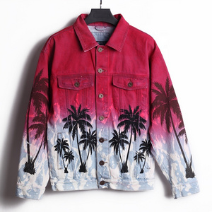 EDGE DENIM Fashion high quality long sleeve red colar tie-dye jeans tie dye denim jacket for men