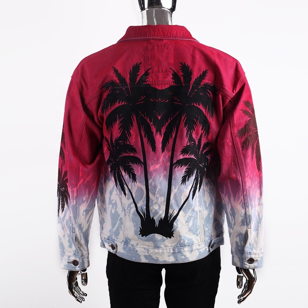 EDGE DENIM Fashion high quality long sleeve red colar tie-dye jeans tie dye denim jacket for men