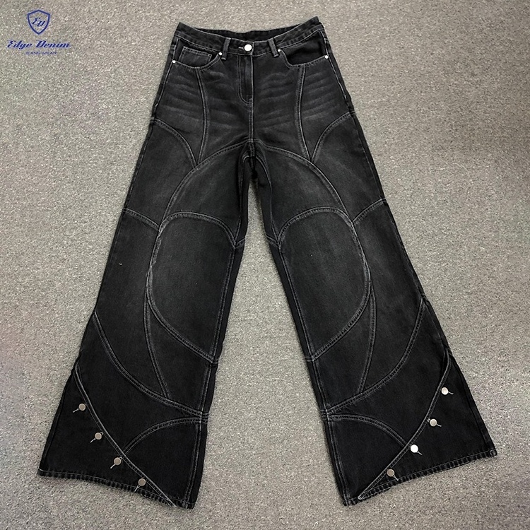 EDGE DENIM Custom jeans manufacturers designer big stacked oversize baggy flare jeans pant men y2k straight