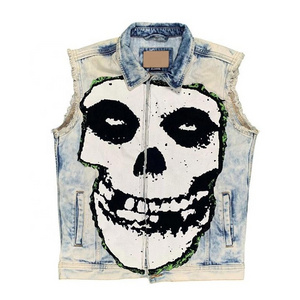 EDGE DENIM Custom skull jeans denim vest men