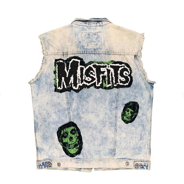 EDGE DENIM Custom skull jeans denim vest men