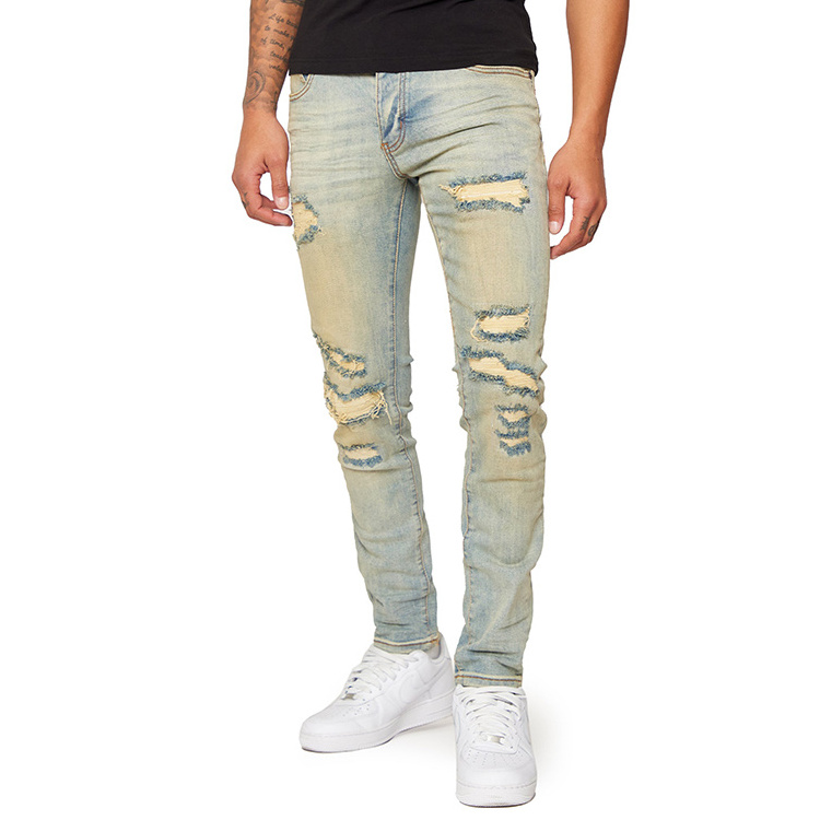 High Quality Men's mens jeans top quality buy jeans in bulk Ripped Distressed Slim Fit Skinny Denim Jeans for Men