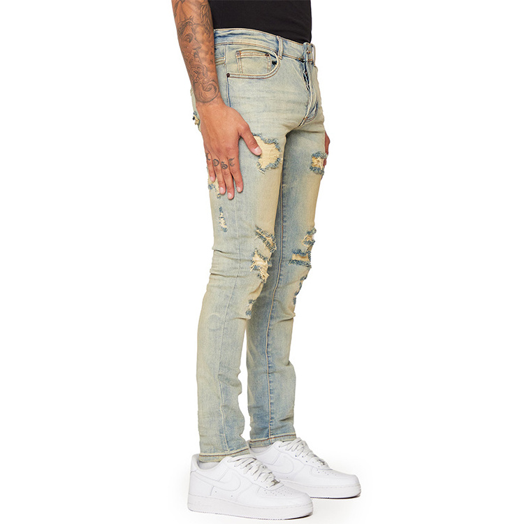 High Quality Men's mens jeans top quality buy jeans in bulk Ripped Distressed Slim Fit Skinny Denim Jeans for Men