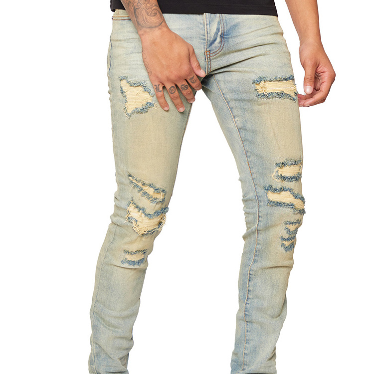 High Quality Men's mens jeans top quality buy jeans in bulk Ripped Distressed Slim Fit Skinny Denim Jeans for Men