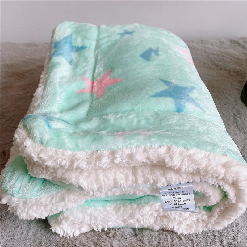 Cartoon Flower Plaid Digital Printed Sherpa Blanket Customized Printed Flannel Blanket Modern Home Blankets