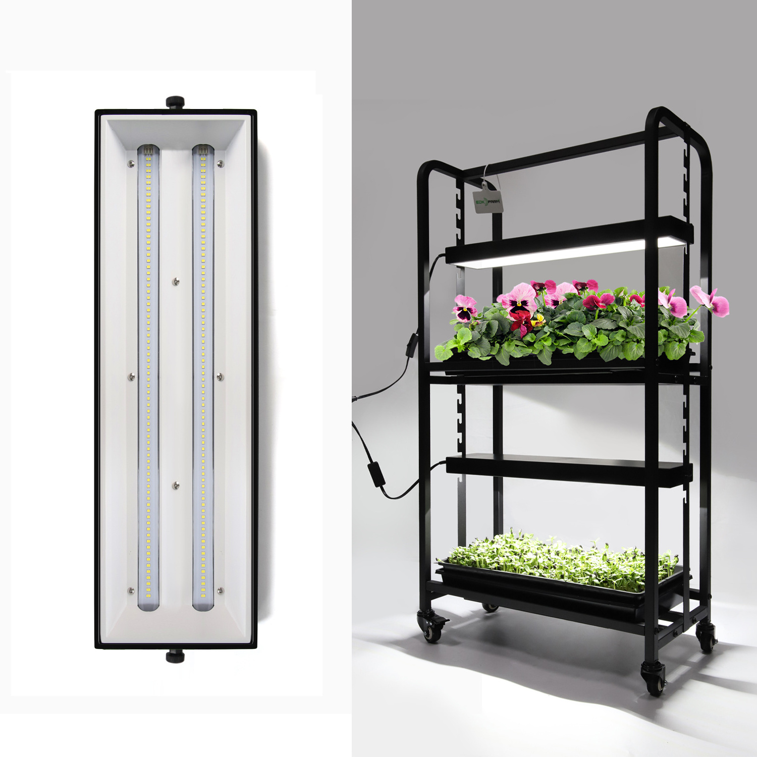 2ft 48W Indoor Vertical Farming System Adjustable Seedling Tray Shelf Microgreens Planter Rack Vegetable Growing Led Light