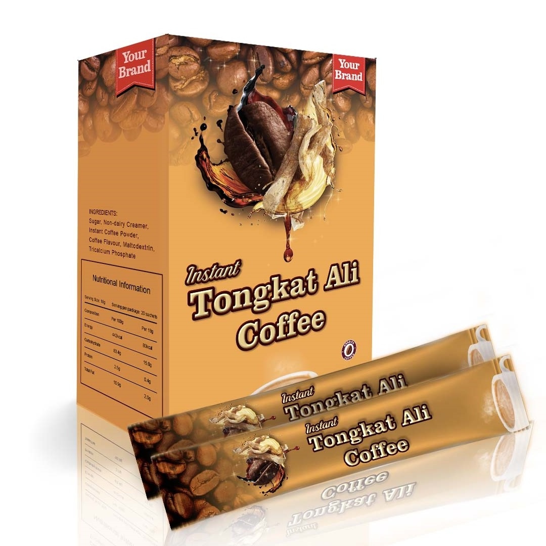 100% Original Instant Tongkat Ali Coffee Sachet Boosts Energy and Libido for Men OEM Fast Lead Time Halal Malaysia OEM Packing