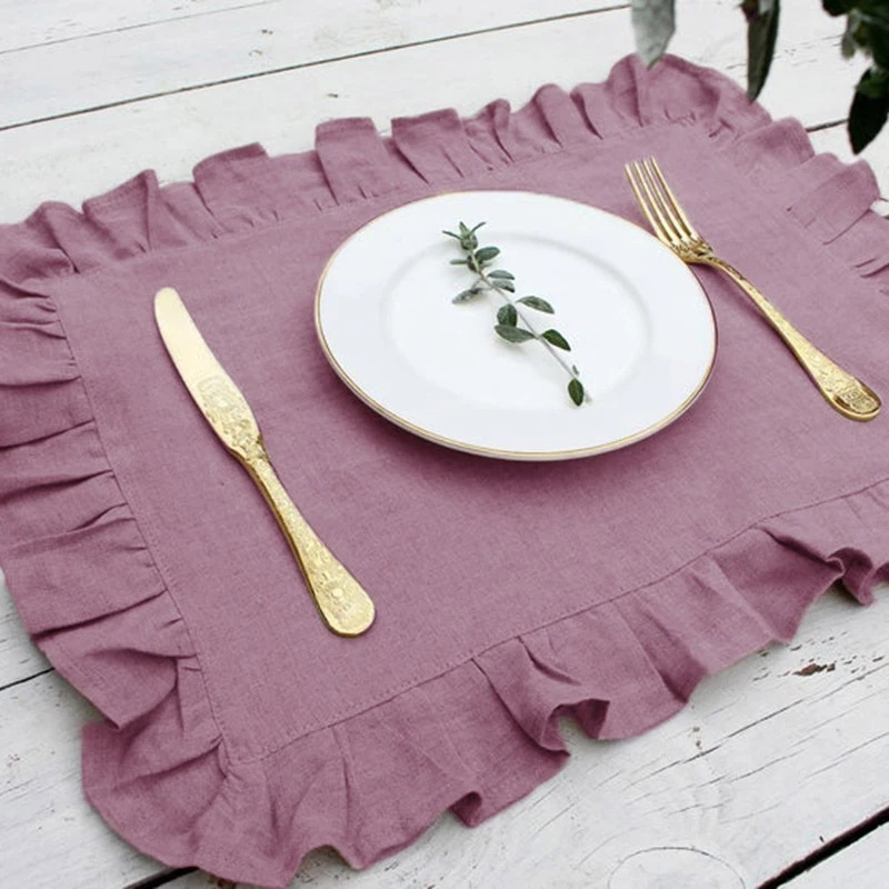 Factory Wholesale Ruffled style flounce 100% linen pure Flax Dinner napkin solid folds with trimming frilly napkins