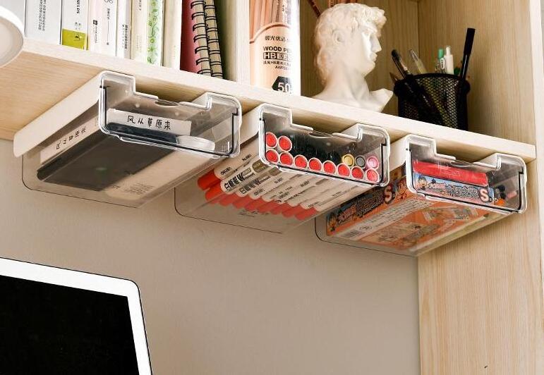 Desktop Storage Organizer Under Desk Drawer Storage Stationery  Pen Paper Sundry Under Desk Hidden Storage Drawer