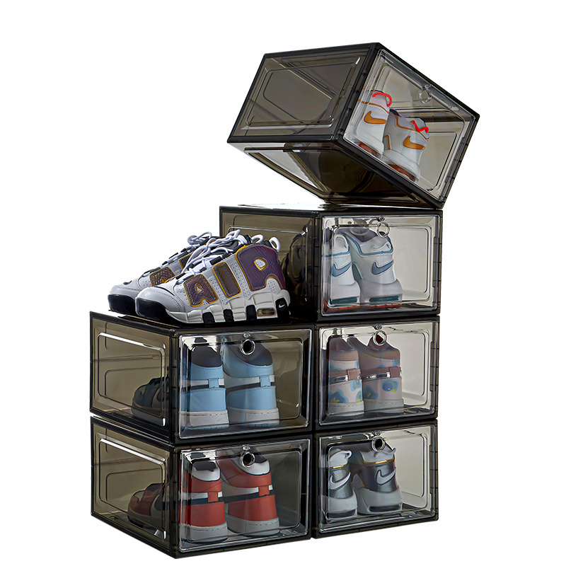 Transparent Plastic Stackable Acrylic Drop Front Clear Magnetic Shoe Boxes Plastic Folding Sneaker Shoes Storage