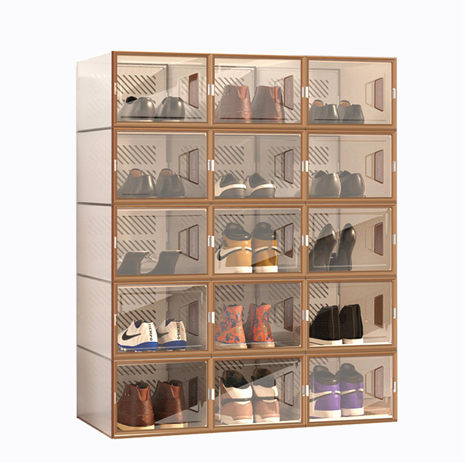 Side Open Drop Door  Steady Stackable Simple Assemble Custom Sneakers Foldable Shoe Storage Box Sneaker Organizer