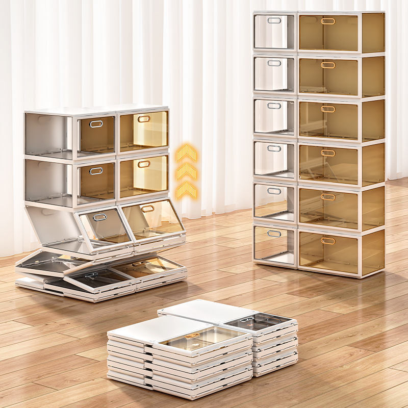 Installation-Free Shoes Box With Custom Logo Space-Saving Folding Shoe Rack Collapsible Dust-proof Shoe Storage Box