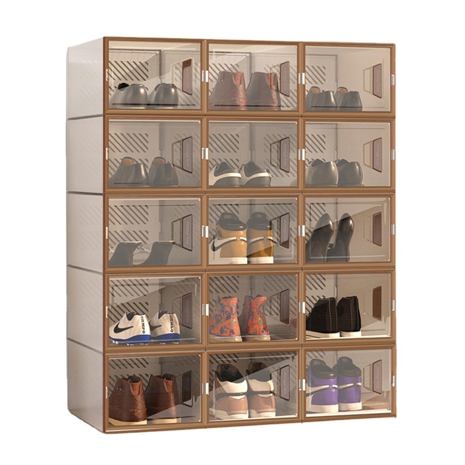 Side Open Drop Door  Steady Stackable Simple Assemble Custom Sneakers Foldable Shoe Storage Box Sneaker Organizer