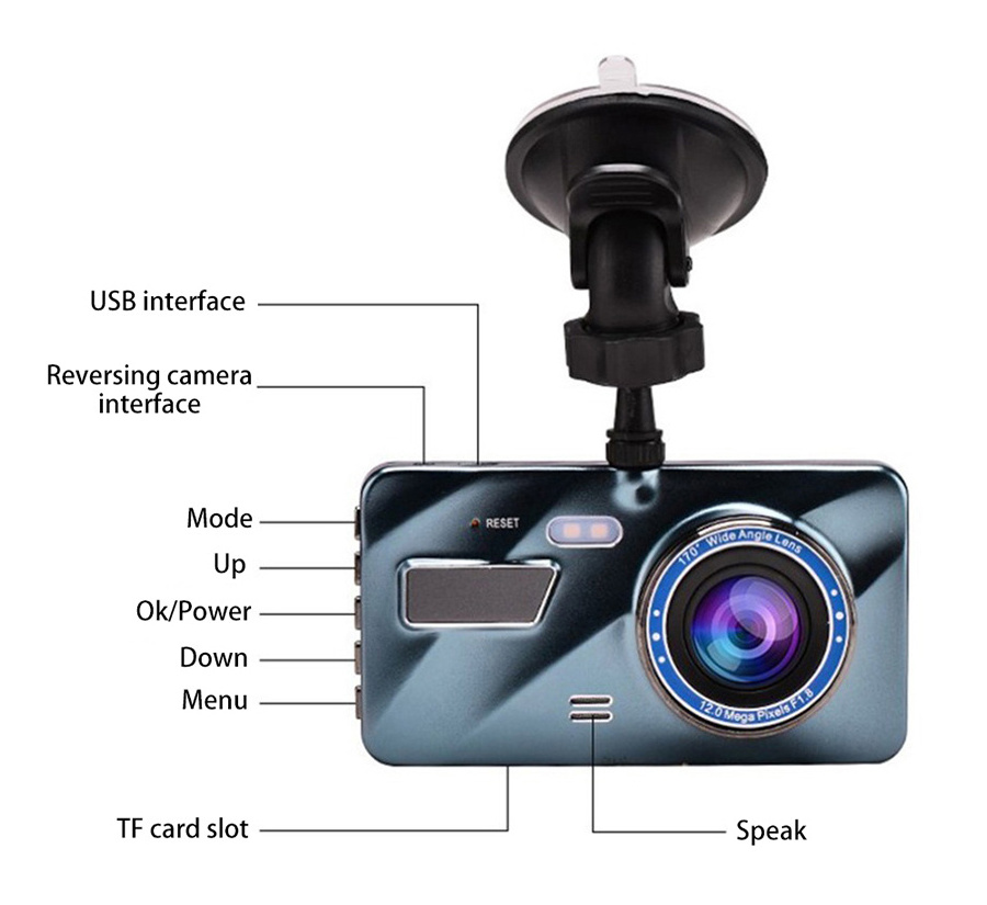 360 Degree Car Camera 4 Inch  Dash Cam With G Sensor  Dash Cam Front And Rear Car Black Box Dash Camera