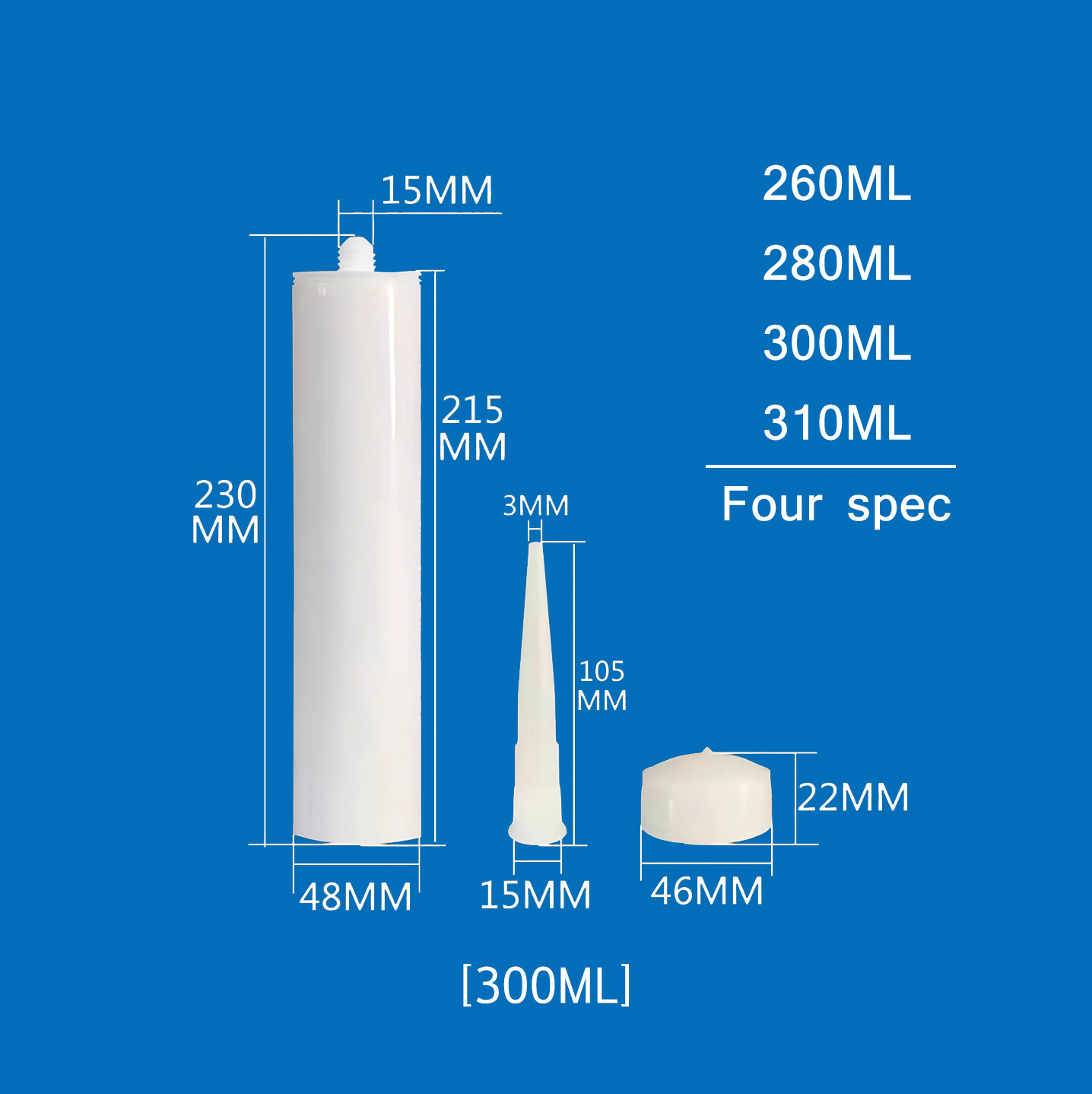 Empty white HDPE plastic tube for silicone sealant 310ml caulking tube and empty good quality 260ml 280ml 300ml sealant bottle