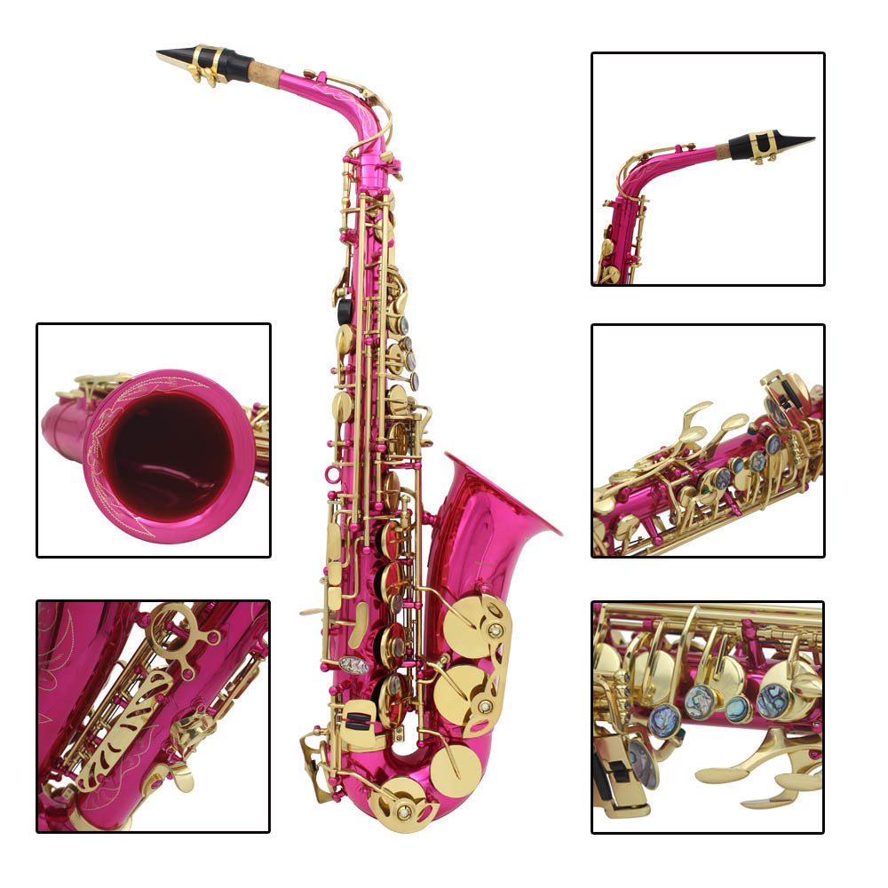 alto saxophone rose red color abalone shell buttons saxophone with carved tube