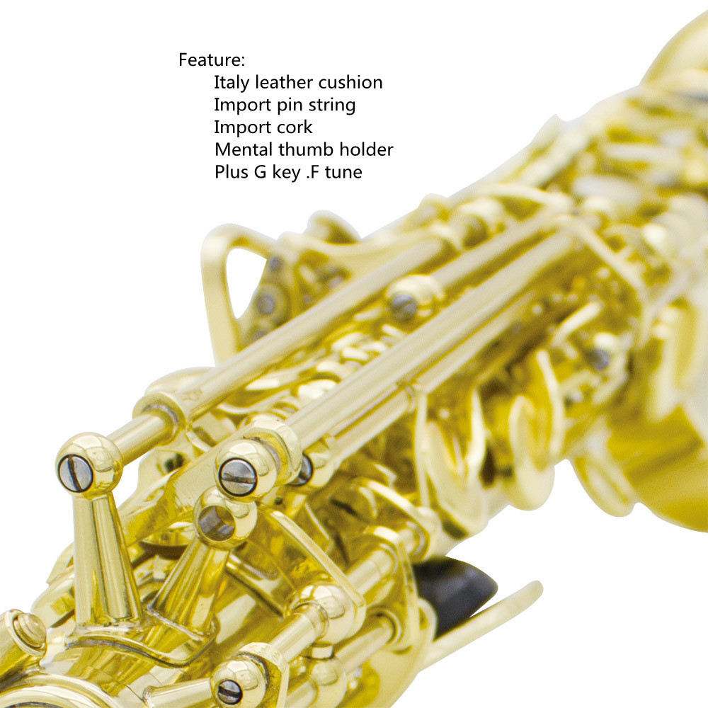 exquisite soprano straight saxophone brass material  Bb key gold  color soprano saxophone with white shell buttons